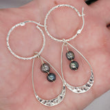Double Hoop Black Freshwater Pearl Earrings