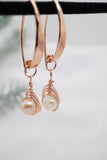 Hammer textured Rose gold Pearl Earrings