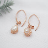 Hammer textured Rose gold Pearl Earrings