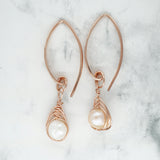 Hammer textured Rose gold Pearl Earrings