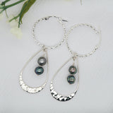 Double Hoop Black Freshwater Pearl Earrings