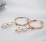 Rose Gold Pearl Hoop Earrings