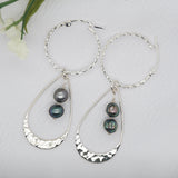 Double Hoop Black Freshwater Pearl Earrings