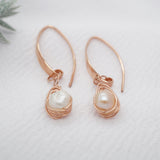 Hammer textured Rose gold Pearl Earrings