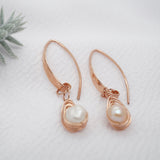 Hammer textured Rose gold Pearl Earrings