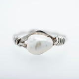White Wire Wrapped Freshwater Pearl Ring