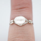 White Pearl Wire Wrapped Ring