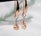 Hammered Rose Gold Pink Pearl Earrings