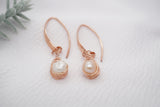 Hammered Rose Gold Pink Pearl Earrings