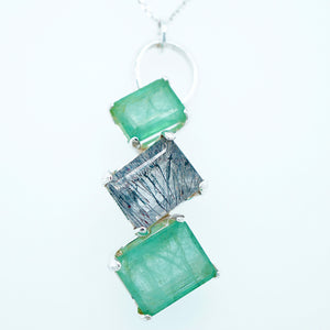 Rutilated Quartz and Emerald Necklace