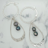 Double Hoop Black Freshwater Pearl Earrings