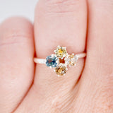 Blue and Multicolored Montana Sapphire Cluster Ring