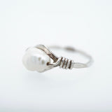 White Wire Wrapped Freshwater Pearl Ring