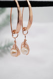 Hammered Rose Gold Pink Pearl Earrings