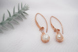 Hammered Rose Gold Pink Pearl Earrings