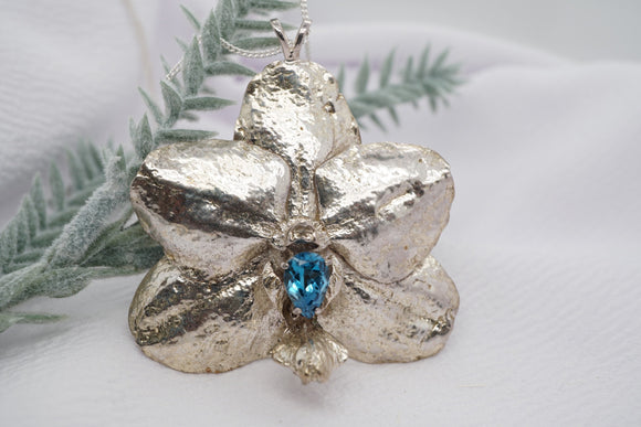 Handmade sterling silver orchid flower necklace