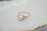 Rose Gold Filled White Freshwater Pearl Ring